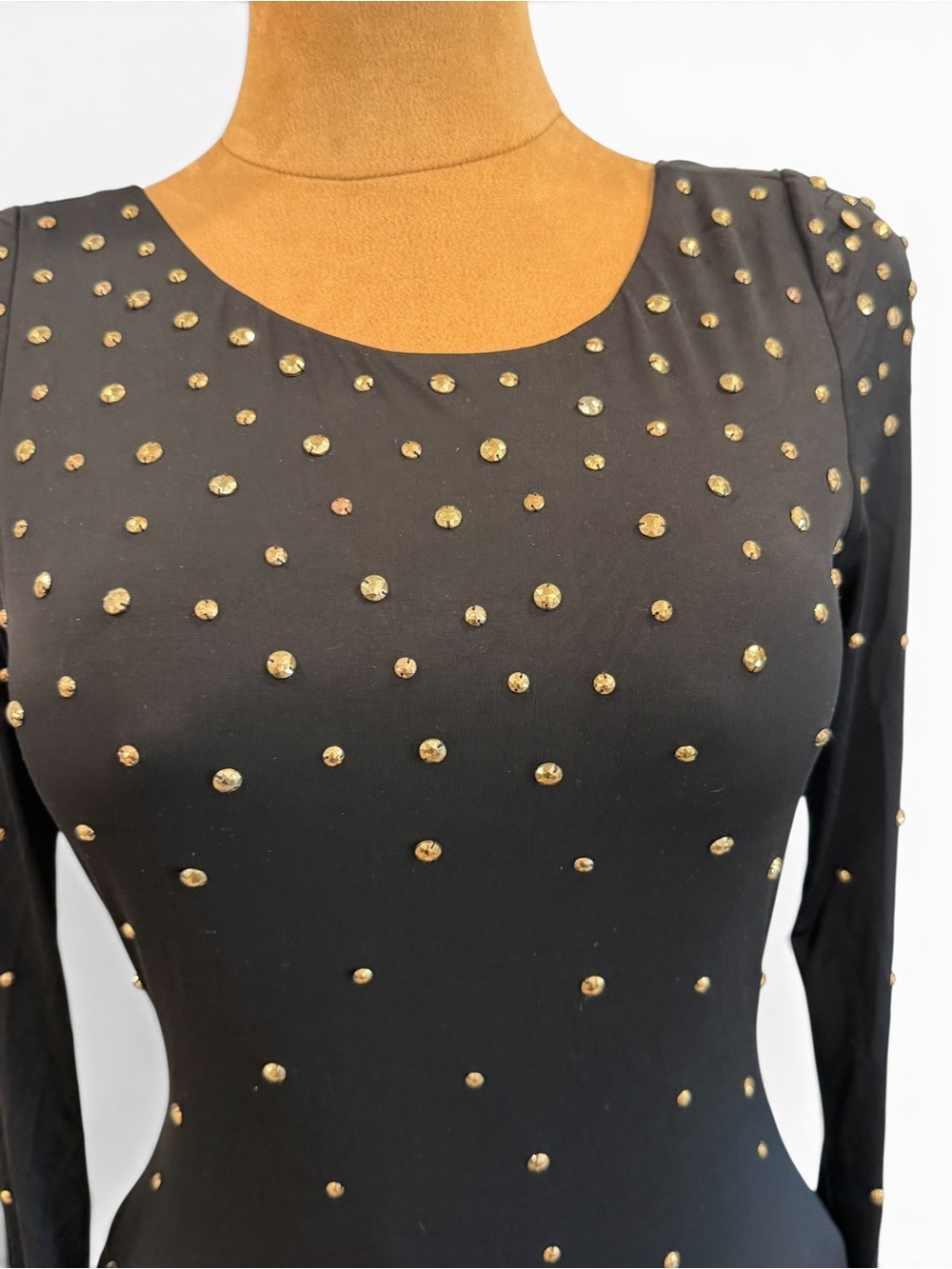 Halston Heritage Black Gold Studded Long Sleeve Mini Dress - Size 6 - Picture 9 of 11